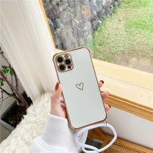 Load image into Gallery viewer, Crossbody Necklace Lanyard Plating Love Heart Case For iPhone 13 12 11 Pro Max Mini XS XR 7 8 Plus SE 2020 Bumper Soft Back Cover pphonecover
