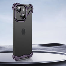 Load image into Gallery viewer, Frameless Aluminum Alloy Metal Corner Pad Anti-Fall Phone Case With Lens Protective Film For iPhone
