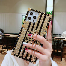 Load image into Gallery viewer, 2021 Luxury Brand Black Rose Flower Crystal Ring Stripe Glitter Gold Square Retro Protective Case For Samsung S21 S10 Note 20 A72 A52 A71 A51 5G pphonecover
