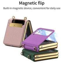 Load image into Gallery viewer, Textured Leather Strap Magnetic Fold Mirror Case For Samsung Galaxy Z Flip 3 5G pphonecover
