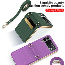 Load image into Gallery viewer, Textured Leather Strap Magnetic Fold Mirror Case For Samsung Galaxy Z Flip 3 5G pphonecover
