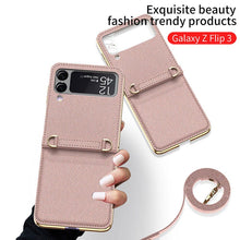 Load image into Gallery viewer, Textured Leather Strap Magnetic Fold Mirror Case For Samsung Galaxy Z Flip 3 5G pphonecover
