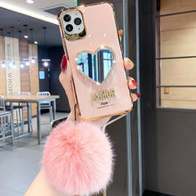 Load image into Gallery viewer, 2021 Luxury Electroplating Makeup Mirror iPhone Case With Hairball pphonecover
