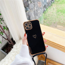 Load image into Gallery viewer, Crossbody Necklace Lanyard Plating Love Heart Case For iPhone 13 12 11 Pro Max Mini XS XR 7 8 Plus SE 2020 Bumper Soft Back Cover pphonecover
