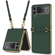 Load image into Gallery viewer, Textured Leather Strap Magnetic Fold Mirror Case For Samsung Galaxy Z Flip 3 5G pphonecover
