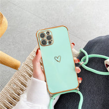 Load image into Gallery viewer, Crossbody Necklace Lanyard Plating Love Heart Case For iPhone 13 12 11 Pro Max Mini XS XR 7 8 Plus SE 2020 Bumper Soft Back Cover pphonecover
