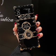 Load image into Gallery viewer, FLASH⚡SALE I Luxury Brand Black Rose Flower Stripe Glitter Gold Square Case For iPhone&amp;Samsung pphonecover
