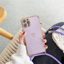 Load image into Gallery viewer, Crossbody Necklace Lanyard Plating Love Heart Case For iPhone 13 12 11 Pro Max Mini XS XR 7 8 Plus SE 2020 Bumper Soft Back Cover pphonecover
