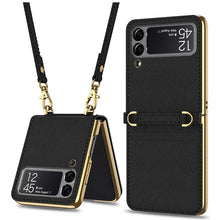 Load image into Gallery viewer, Textured Leather Strap Magnetic Fold Mirror Case For Samsung Galaxy Z Flip 3 5G pphonecover
