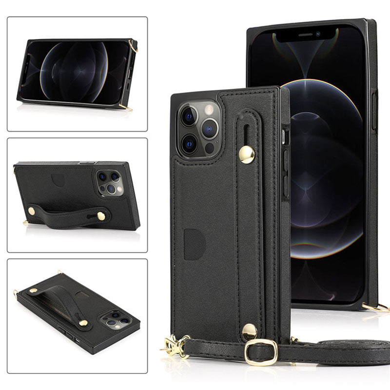 2021 Luxury Brand Leather Stand Holder Square Case For iPhone 12 Pro Max Mini 11 XS XR 6 7 8 Plus SE 2020 Cover pphonecover