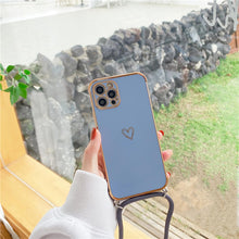 Load image into Gallery viewer, Crossbody Necklace Lanyard Plating Love Heart Case For iPhone 13 12 11 Pro Max Mini XS XR 7 8 Plus SE 2020 Bumper Soft Back Cover pphonecover
