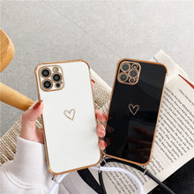 Load image into Gallery viewer, Crossbody Necklace Lanyard Plating Love Heart Case For iPhone 13 12 11 Pro Max Mini XS XR 7 8 Plus SE 2020 Bumper Soft Back Cover pphonecover
