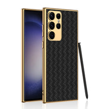 Load image into Gallery viewer, Weaved Pattern Electroplated PU Leather Mobile Phone Case For Samsung Galaxy S23 S23 Plus S23 Ultra
