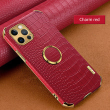 Load image into Gallery viewer, Crocodile Leather Ring Holder Case For iPhone pphonecover
