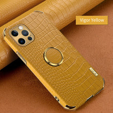 Load image into Gallery viewer, Crocodile Leather Ring Holder Case For iPhone pphonecover
