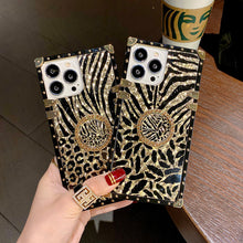 Load image into Gallery viewer, 2021 Luxury Leopard Pattern Stripe Glitter Gold Square Case For iPhone pphonecover
