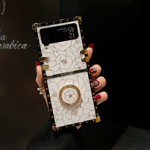 Load image into Gallery viewer, Luxury Brand Camellia Gold Plating Square Case For Samsung Galaxy Z Flip4 Flip3 5G pphonecover
