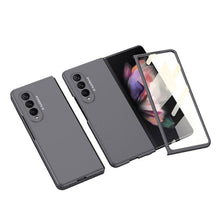 Load image into Gallery viewer, Luxury Leather Carbon Fiber Plating Case For Samsung Galaxy Z Fold3 Fold2 With Tempered Glass Screen pphonecover
