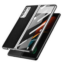 Load image into Gallery viewer, Luxury Leather Carbon Fiber Plating Case For Samsung Galaxy Z Fold3 Fold2 With Tempered Glass Screen pphonecover
