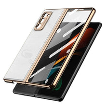 Load image into Gallery viewer, Luxury Leather Carbon Fiber Plating Case For Samsung Galaxy Z Fold3 Fold2 With Tempered Glass Screen pphonecover
