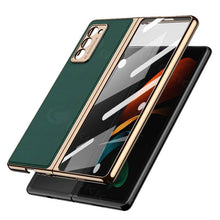 Load image into Gallery viewer, Luxury Leather Carbon Fiber Plating Case For Samsung Galaxy Z Fold3 Fold2 With Tempered Glass Screen pphonecover
