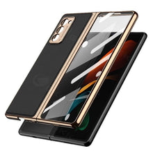 Load image into Gallery viewer, Luxury Leather Carbon Fiber Plating Case For Samsung Galaxy Z Fold3 Fold2 With Tempered Glass Screen pphonecover
