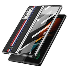 Load image into Gallery viewer, Luxury Leather Carbon Fiber Plating Case For Samsung Galaxy Z Fold3 Fold2 With Tempered Glass Screen pphonecover
