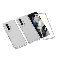 Load image into Gallery viewer, Luxury Leather Carbon Fiber Plating Case For Samsung Galaxy Z Fold3 Fold2 With Tempered Glass Screen pphonecover
