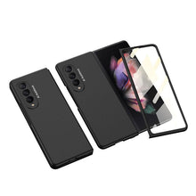 Load image into Gallery viewer, Luxury Leather Carbon Fiber Plating Case For Samsung Galaxy Z Fold3 Fold2 With Tempered Glass Screen pphonecover
