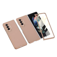 Load image into Gallery viewer, Luxury Leather Carbon Fiber Plating Case For Samsung Galaxy Z Fold3 Fold2 With Tempered Glass Screen pphonecover
