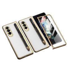 Load image into Gallery viewer, Luxury Leather Carbon Fiber Plating Case For Samsung Galaxy Z Fold3 Fold2 With Tempered Glass Screen pphonecover
