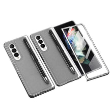 Load image into Gallery viewer, Luxury Leather Carbon Fiber Plating Case For Samsung Galaxy Z Fold3 Fold2 With Tempered Glass Screen pphonecover
