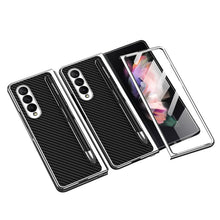 Load image into Gallery viewer, Luxury Leather Carbon Fiber Plating Case For Samsung Galaxy Z Fold3 Fold2 With Tempered Glass Screen pphonecover
