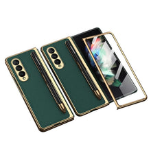 Load image into Gallery viewer, Luxury Leather Carbon Fiber Plating Case For Samsung Galaxy Z Fold3 Fold2 With Tempered Glass Screen pphonecover
