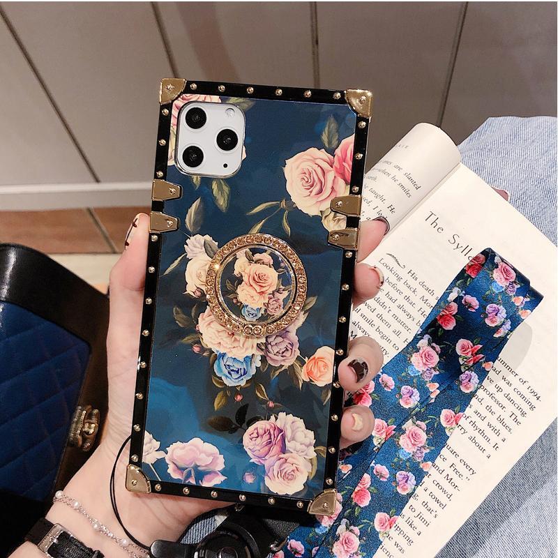 2020 Stylish French Style Flower Lanyard Ring Phone Case for iPhone Samsung Huawei pphonecover