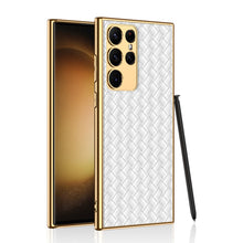 Load image into Gallery viewer, Weaved Pattern Electroplated PU Leather Mobile Phone Case For Samsung Galaxy S23 S23 Plus S23 Ultra
