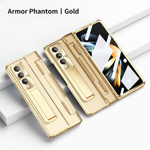 Armor Phantom Aluminum Alloy Transparent Frosted Stand Hinge Phone Case For Samsung Galaxy Z Fold3 Fold4 5G With Screen Protector Samsung Cases